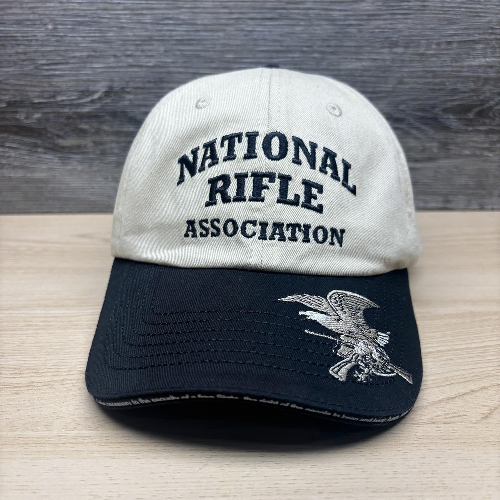 National Rifle Association Hat Cap Strap Back Mens Tan Black Eagle Embroidered